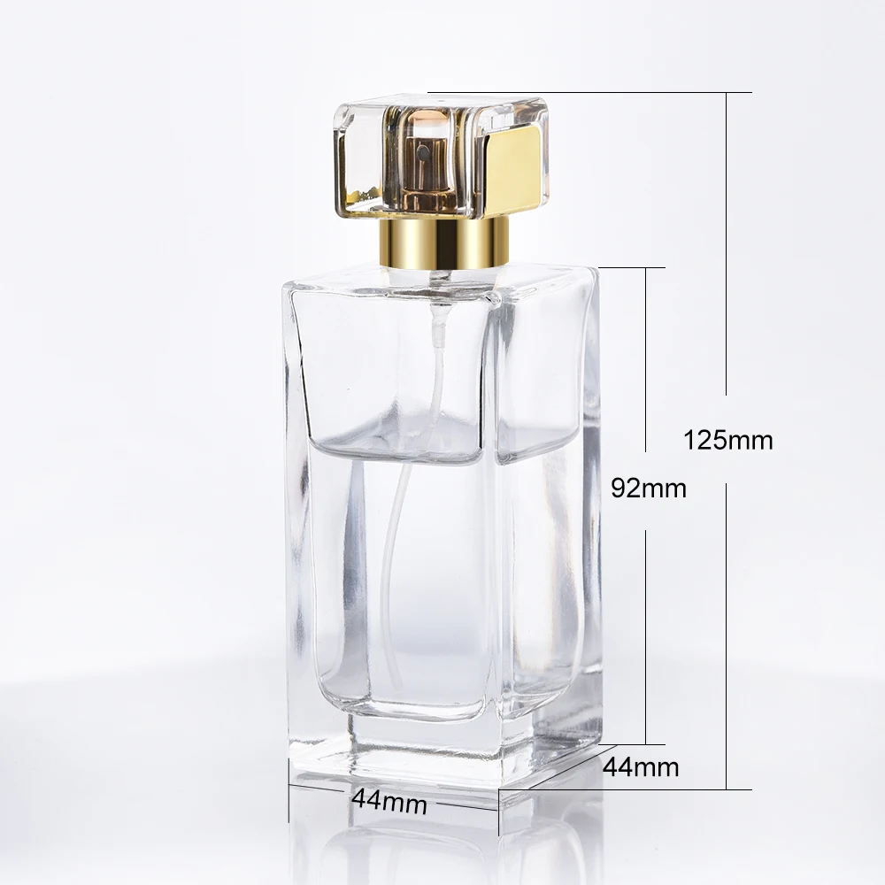50ml High quality perfume glass bottle with luxury crystal atomizer top and crimped cap and kinds of covers