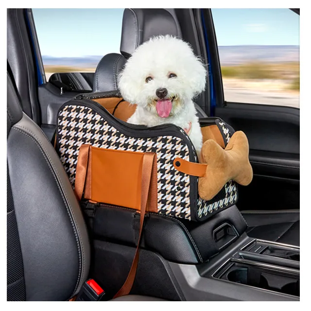 Customize Pet Backseat Cover Waterproof Portable Travel Small Dog Car Booster Armrest Middle Center Console Seat with Belt