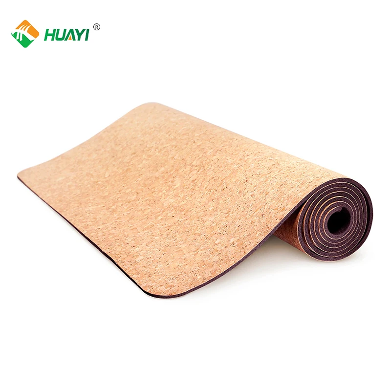 HUAYI Eco-friendly  non-slip custom logo natural printed 4mm 5mm 6mm cork yoga mat