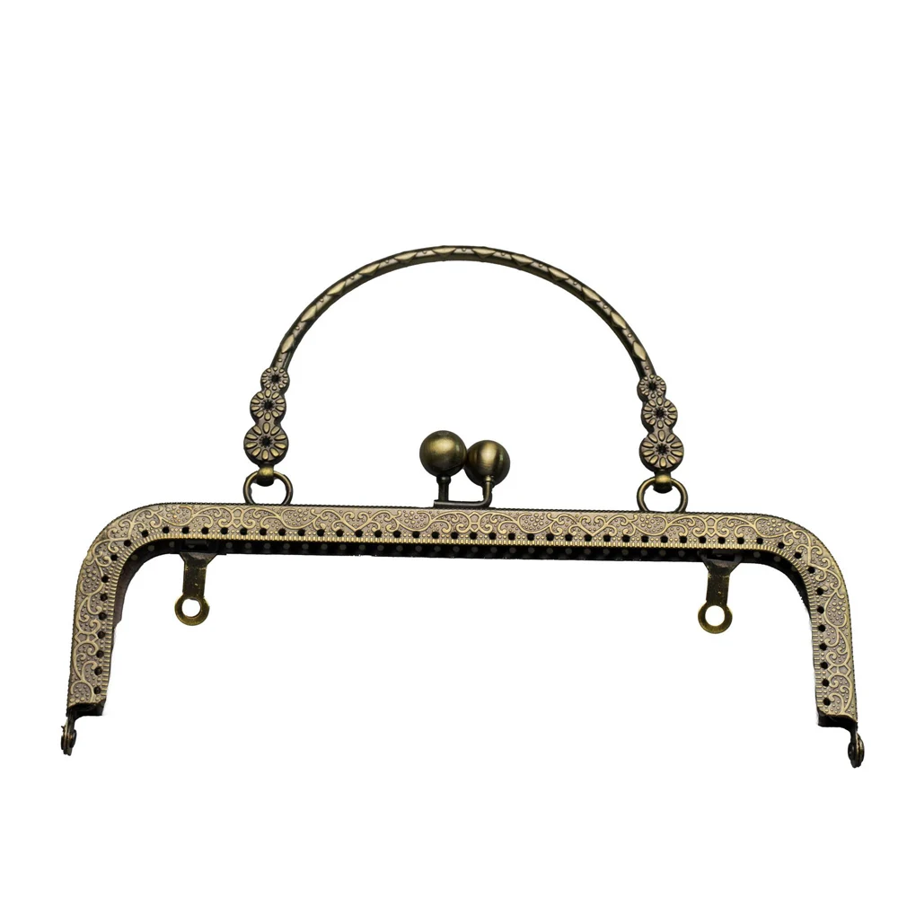 20/25cm Bag Hardware Accessories Metal Handle Kiss Lock Handbag Frame metal Hinged Purse Frame square embossed handles embossing