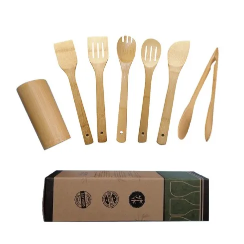 Eco friendly Organic Bamboo Elevated Cooking Utensils Set Serving bamboo kitchen Utensils cookware set