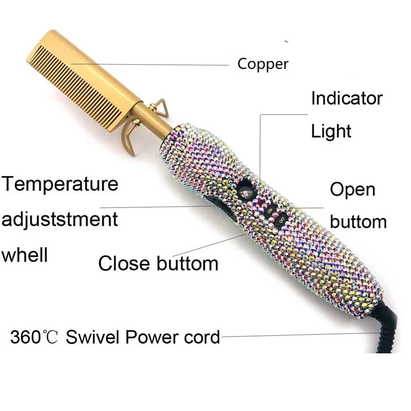 Diamond Cordless Electric Hair Straightener	 Mini Portable 500 Degrees Bling Hot Combs