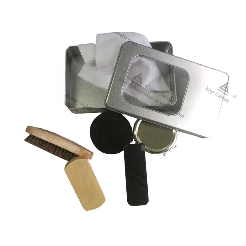 Complete Shoe Care Set in Gift Tin with shoe shine brush  cloth and shoe cream