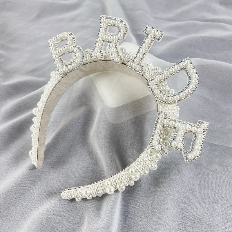 Bride Pearl Headband Crown Wedding Bridal Shower Decoration Bachelorette Hen Party Supplies Bride to be High Quality Hairbands