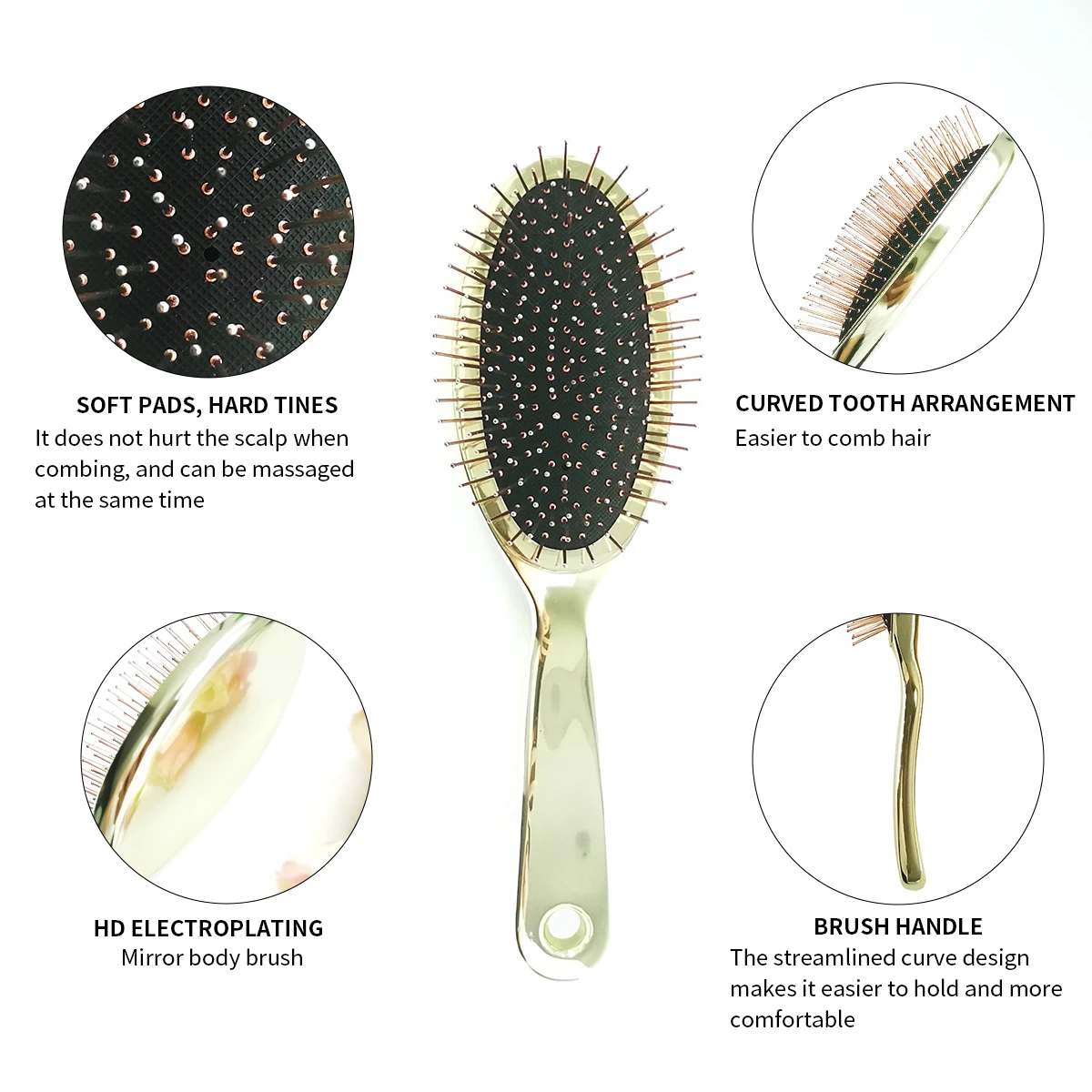 Customize Anti-static Round Head Private Label Plastic Air Cushion Massage Steel Needle Paddle Hair Brush Comb With Metal Pins