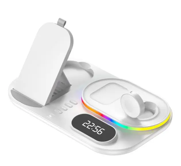 Trending products 2022  Foldable 4 in 1 wireless charging dock with LED desk lamp Alarm clock 30W Fast Charger Wireless