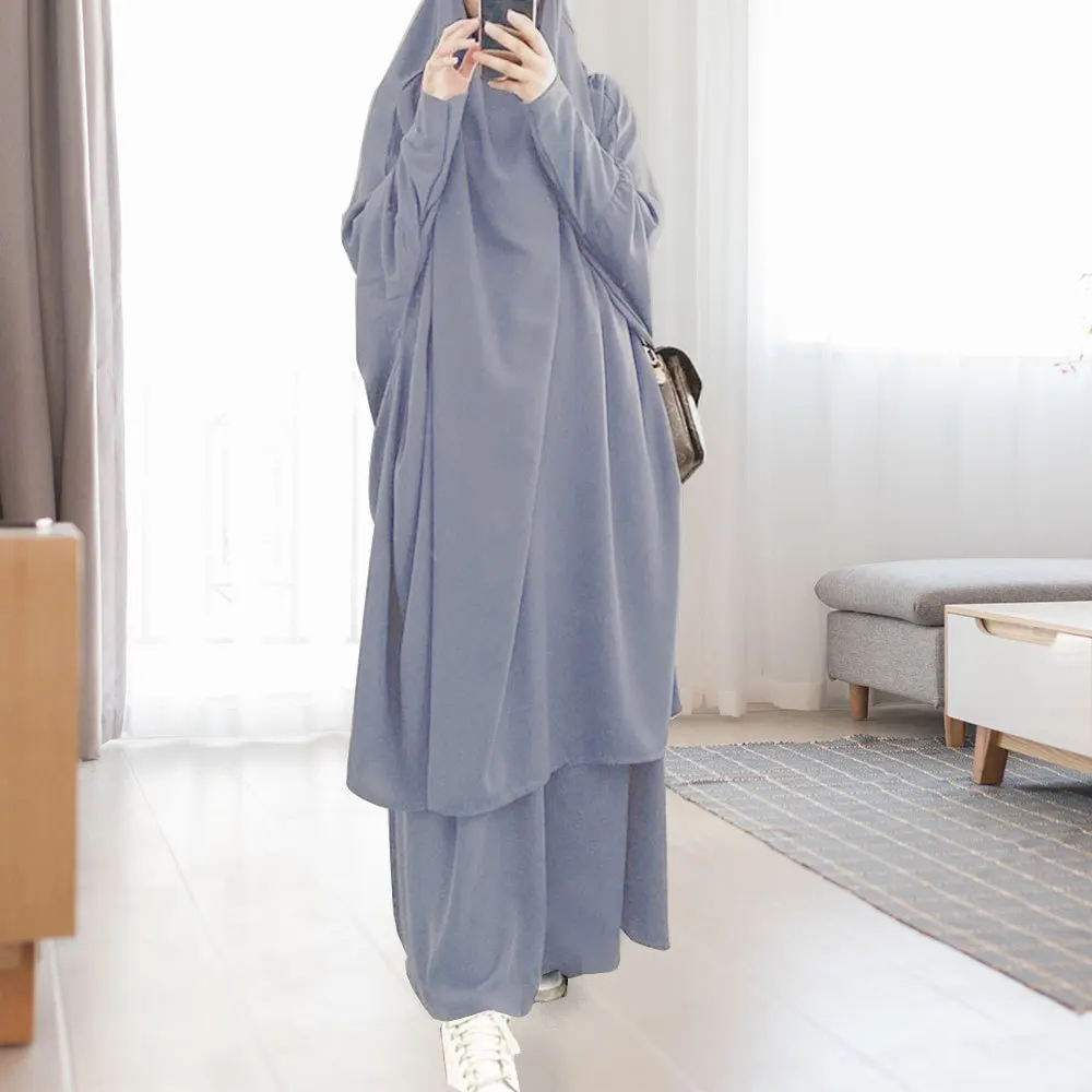 Jilbab 2 piece Muslim Women Hijab Dress Prayer Garment Nida Hooded Abaya Khimar Burqa Long Skirt Arab Robe Muslim Sets Ramadan