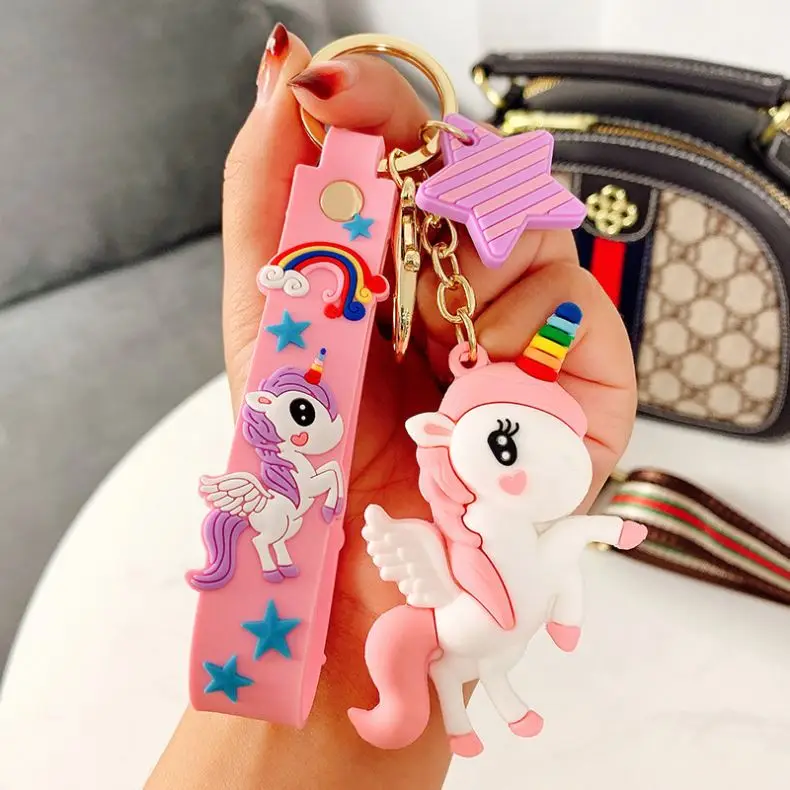 OEM Custom 3D Soft PVC Unicorn Keychains Colorful Horse Keyrings Bag Pendant for Gifts Korean Keychain