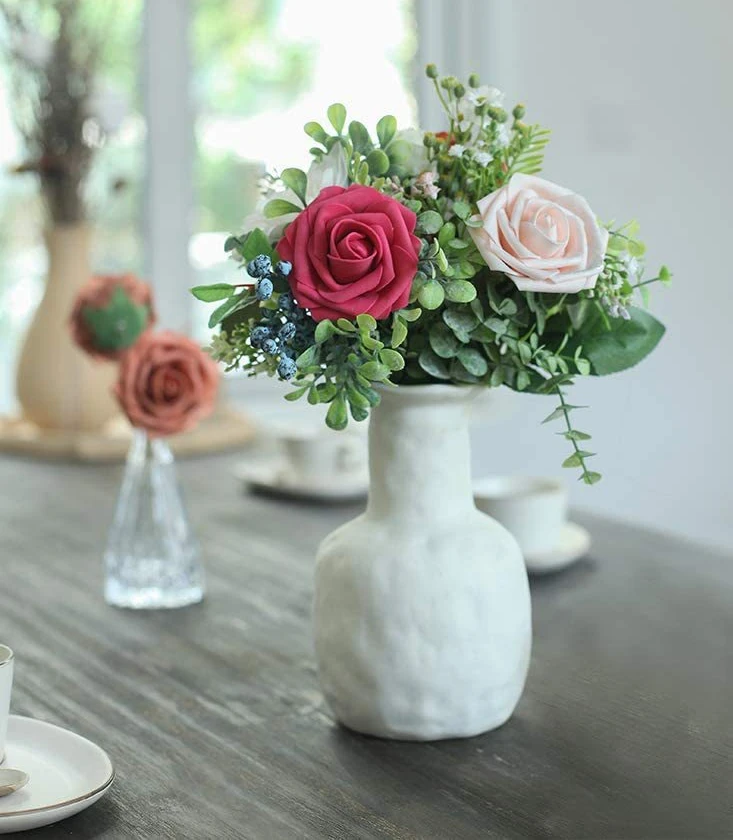 OPP BAGS Foam Pe Roses Fake Flowers With Rods 25pcs Wedding Decorative Artificial Flowers