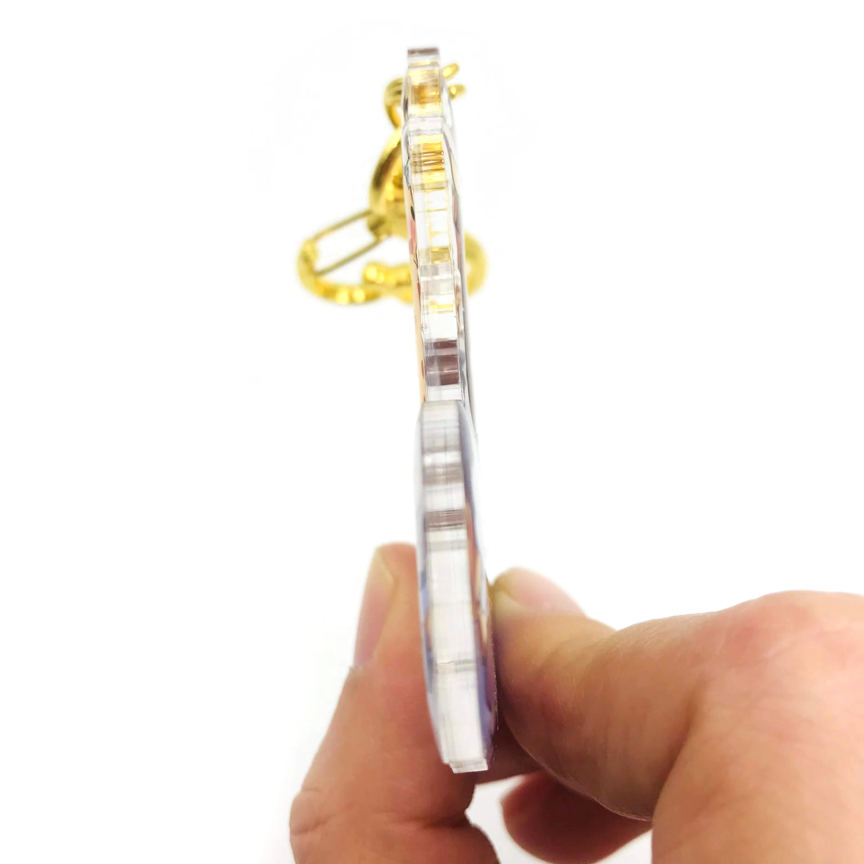 Unisex Two Sided Printed Personalized Flash Glitter Hologram Custom Acrylic Material Anime Keyrings