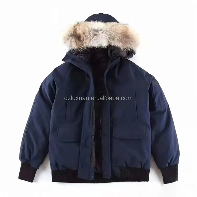 Canada hot casual outdoor down jacket for men high weight goose down stuffed Wolf hair hooded men short winter down coat