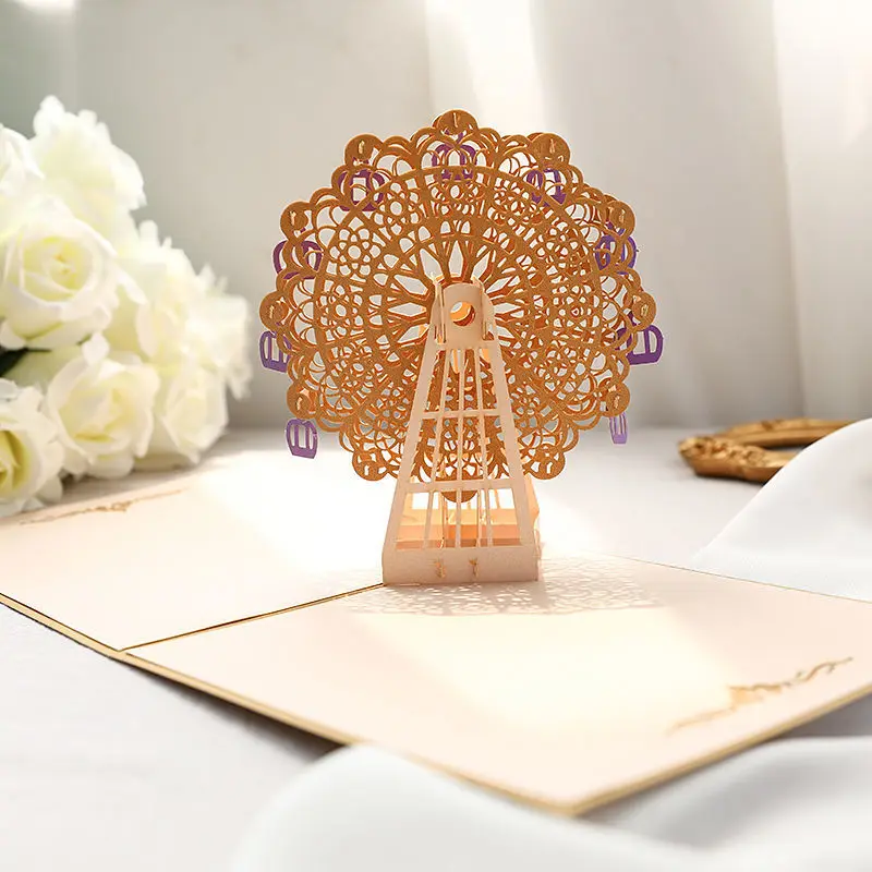 
Custom Handmade Graduation Birthday Wedding 3D Holiday Greeting Cards 3D Christmas Pop Up Cards Happy Ferris Wheel Greeting Card 