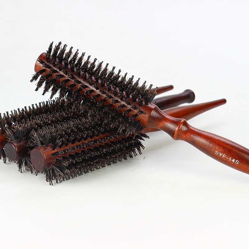 
Factory direct supply of pig bristles with wooden handle inverted hair curling round hair rolling comb machine 