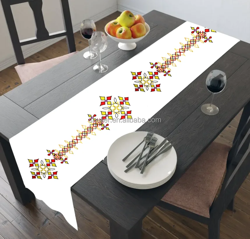 Custom Ethiopian table linen satin home table runner chair ribbon decoration wedding table runner pattern solid type