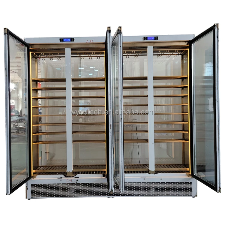 Wine Chillers Bar Fridges cantina vini Golden Color SS Shelf Wine Cooler Yellow LED Light Glass Wine refrigerators & freezers