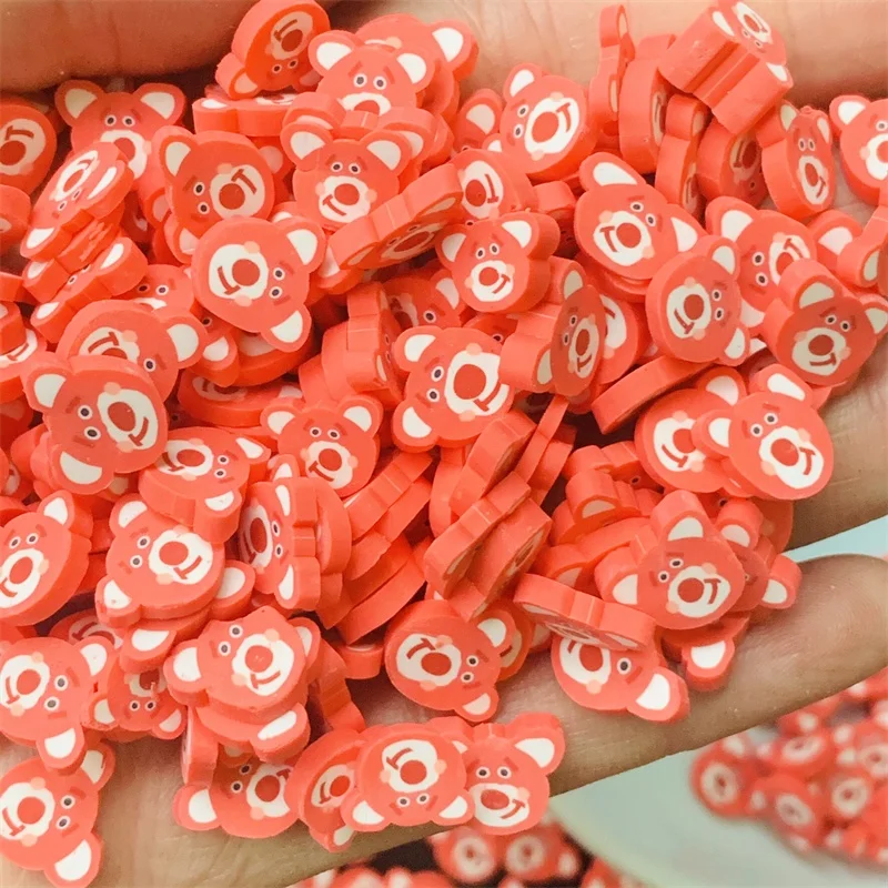 100g/Bag Cartoon Strawberry Pink Bear Polymer Clay Slices Hot Clay Sprinkles For Slime Filling Accessories Shaker Cards Deco