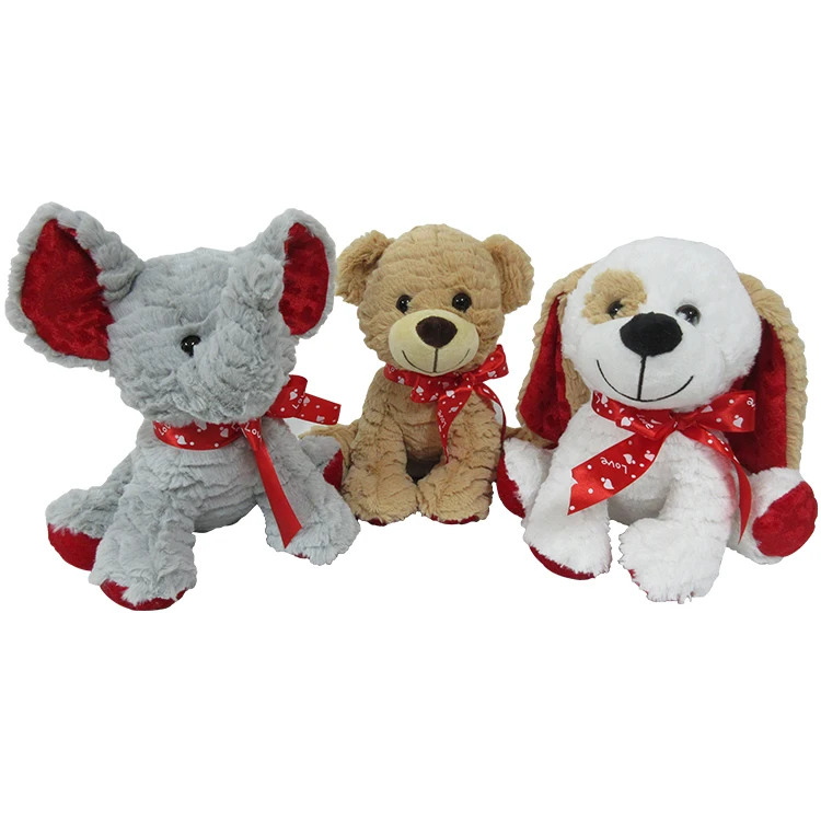 Plush toy bear elephant dog with red bowknot stuffed animal toy for Valentine gifts