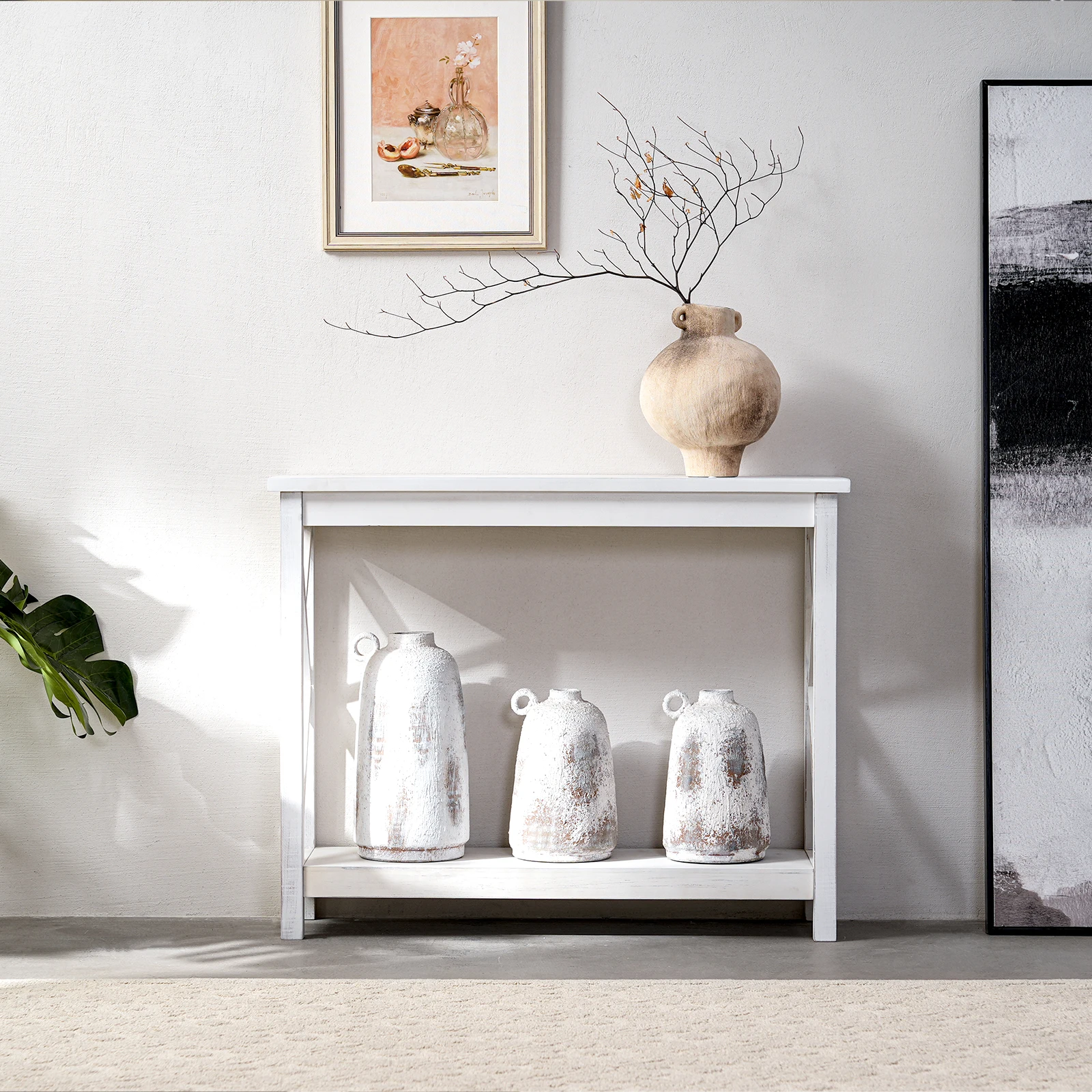 Modern Living Room Furniture White Hallway Side Table Wood Narrow Console Table With Shelf