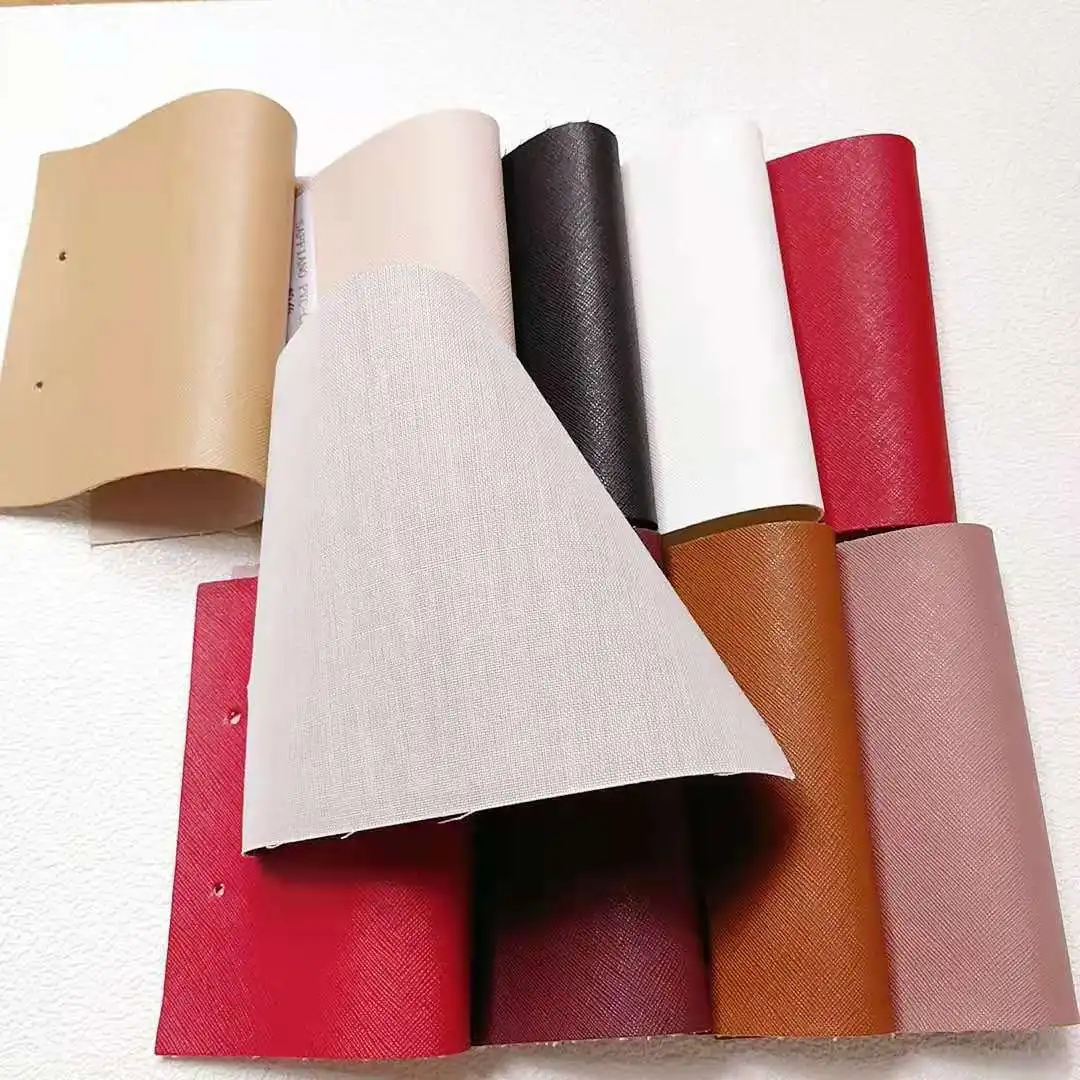 Faux leather fabric for making designer handbags luggage  Saffiano simili cuir leatherette fabric rexine leather PVC