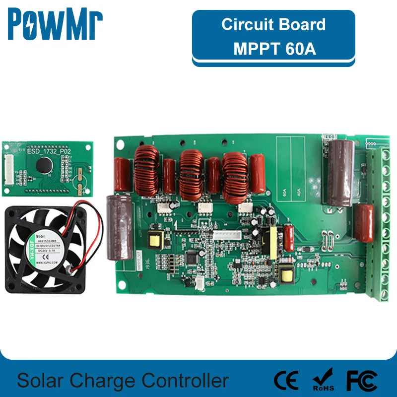  PowMr печатной платы со слежением за максимальной точкой мощности 60A Солнечный контроллер заряда и разряда 12V 24V 36V 48V Авто Модуль печатных плат с экран