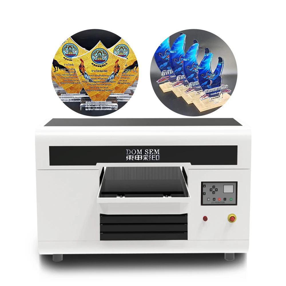 DOMSEM High Speed UV Printing Machine With Print Heads For Glass Cylinder Bottle Mug Phone Case Flatbed Uv inkjet Printer