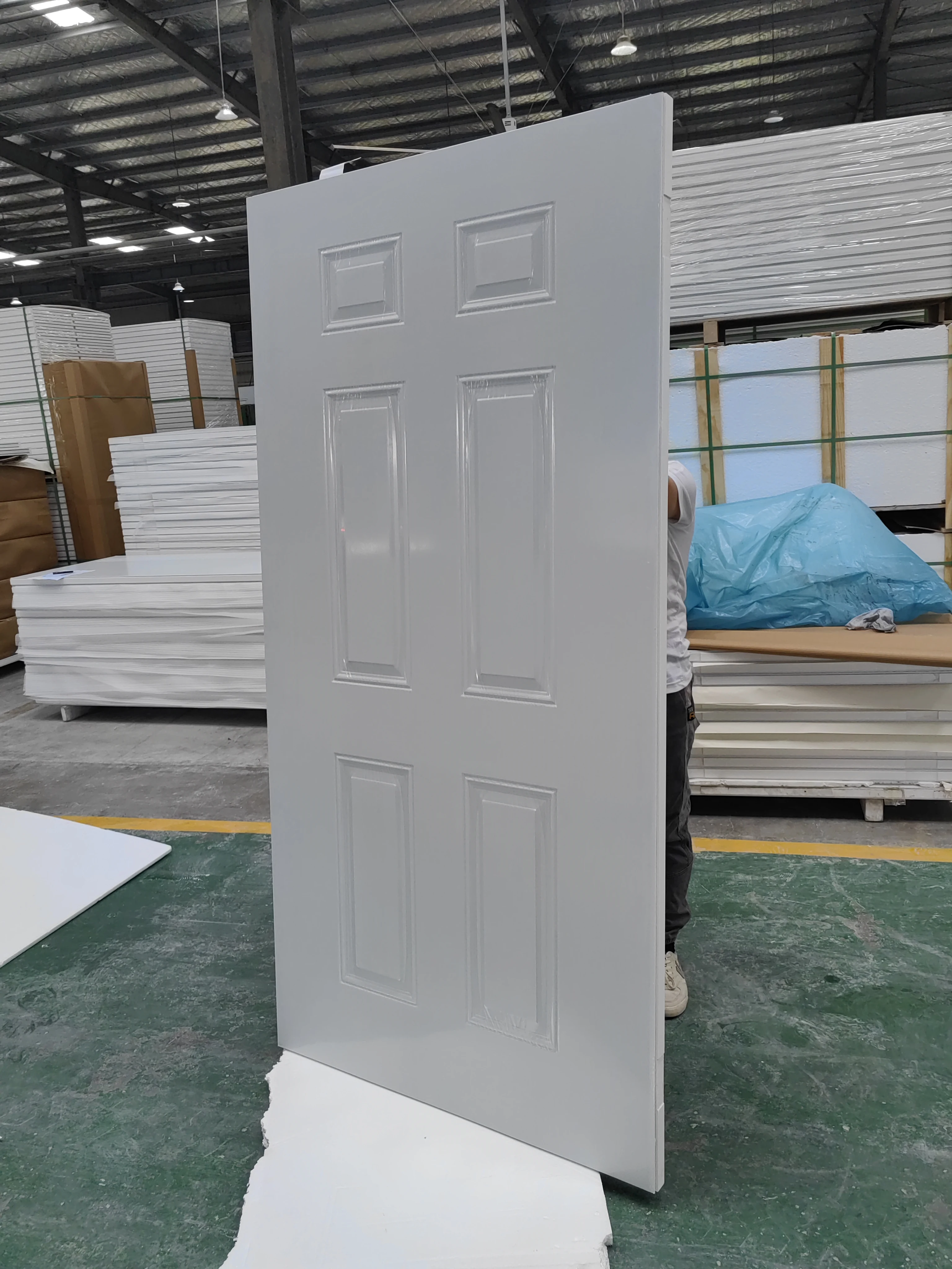 White color 2 3/4 backset and hinge prep entry Steel 6 panel Door slab