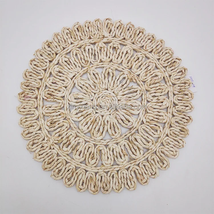 Factory Wholesale Weave Placemat Corn Husk Round Coaster Hot Insulation Pad, Hand-Woven Mat Corn Husk Fiber Straw Woven Mats