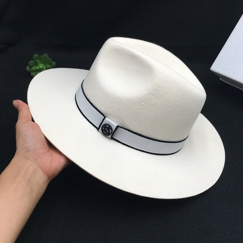 Factory Wholesale Pure Color Top Hat With Decoration Felt Hats Women Wide Brim