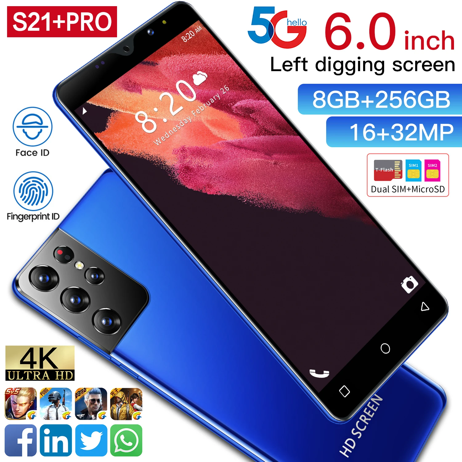 Cheapest original 8+256gb Celulares telephone portable s21 pro free sample mobile phone