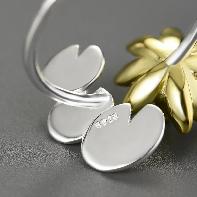 Trendy Jewelry 2023 Gold Plated Water Lily Flower Adjustable Rings Sterling Silver For Women