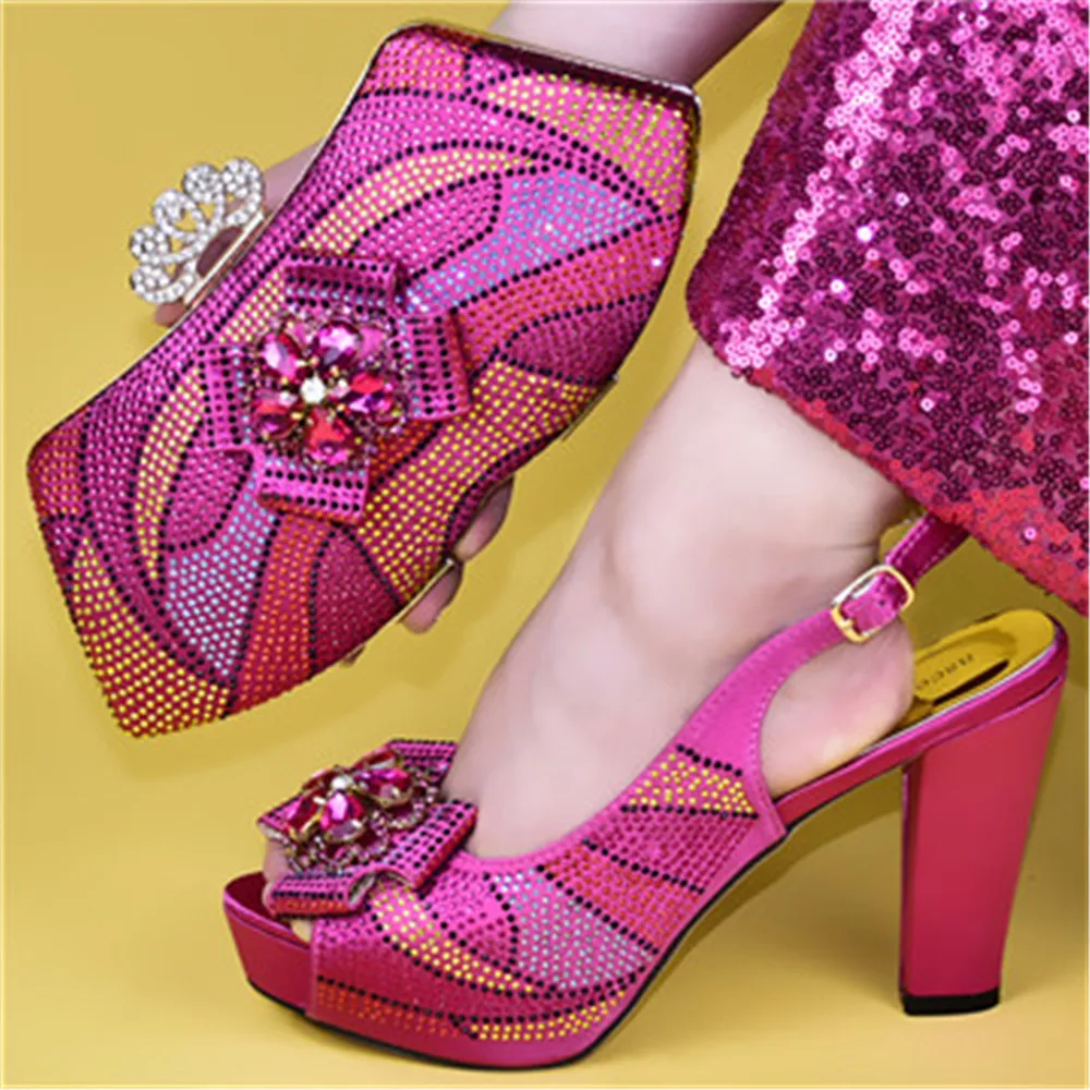 2019 wedding  italian shoes and bag set for nigeria party high heel shoes and matching bag ES92