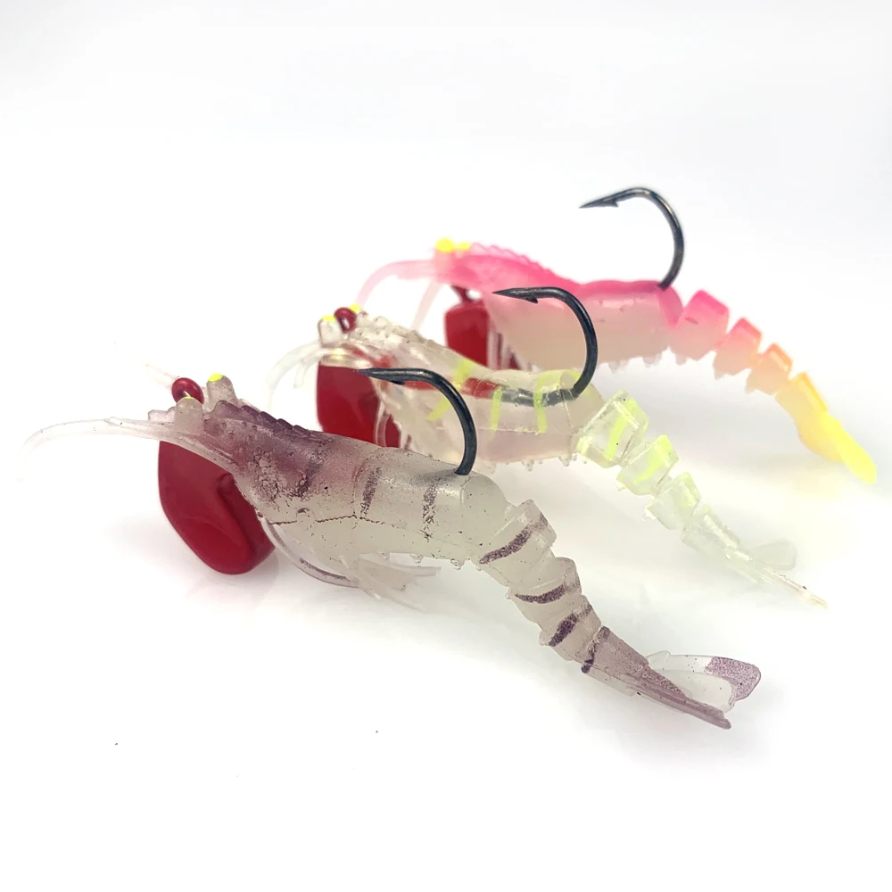 Fishing  soft shrimp lure Colorful Sinking lead fishing soft shrimp lure with Hooks luminous UV shrimp soft fishing lure