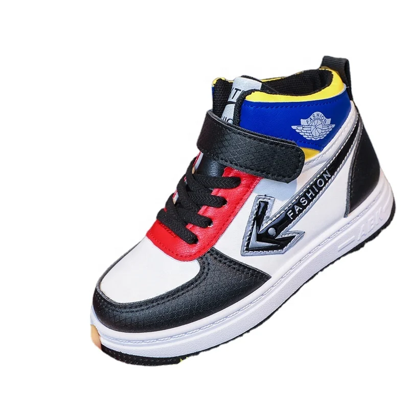 4 colors wholesale leather high top designer sneaker children school walking shoes boys casual sport shoes for daily life