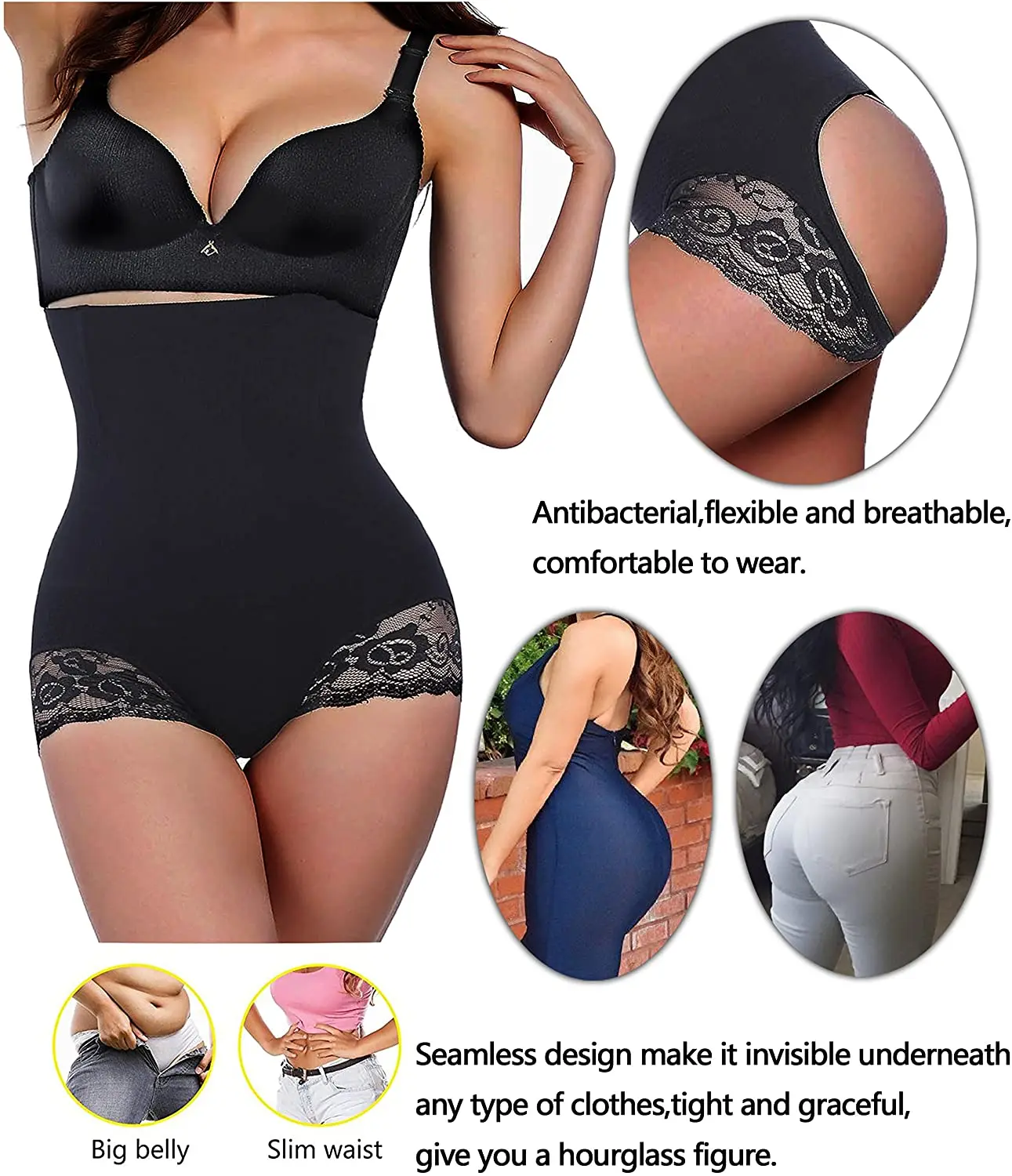 Wholesale High Tummy Control Shapewear Waist and Hips Body Shaper Women Butt Lift Panties