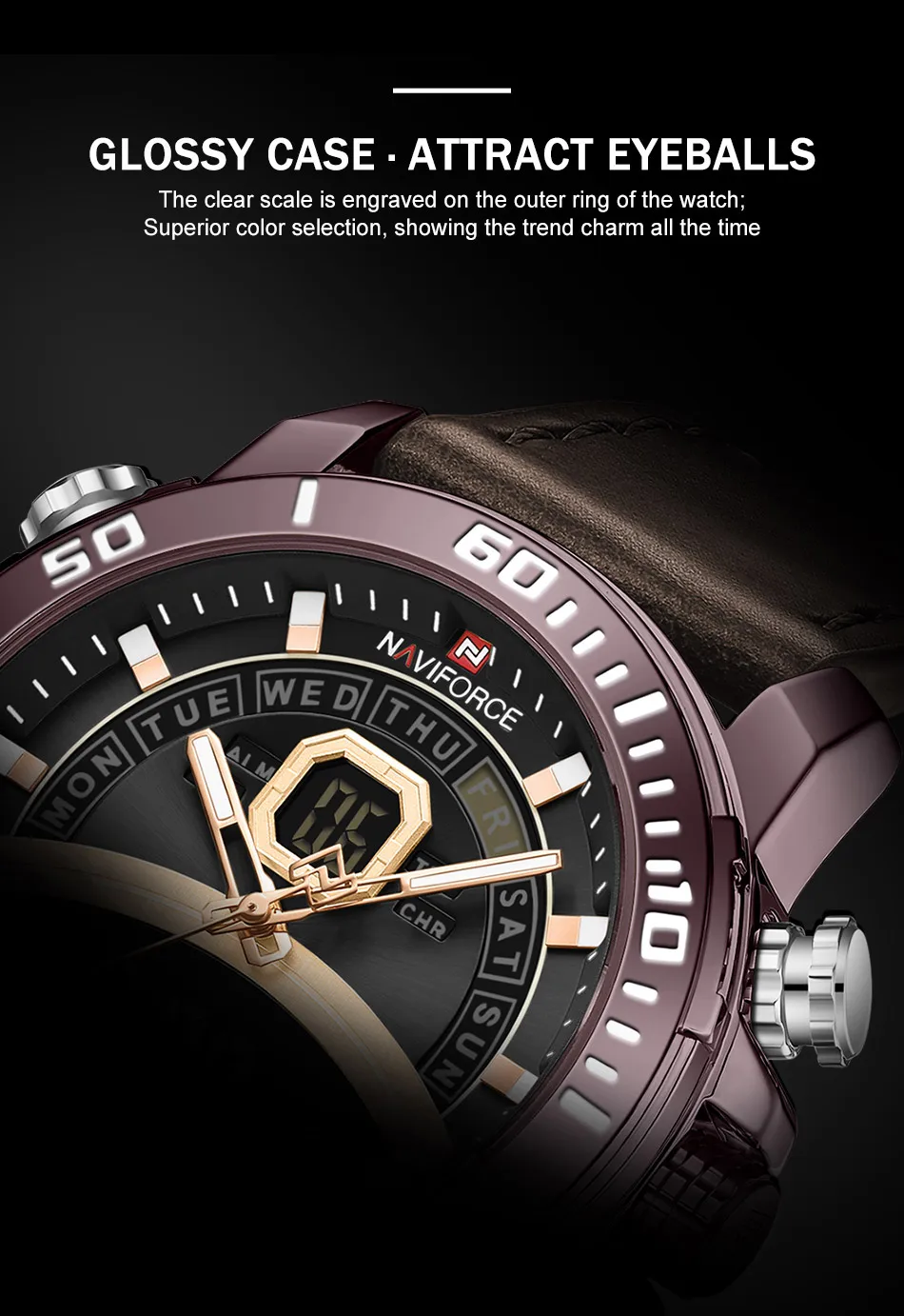 NAVIFORCE 9181L Роскошные водонепроницаемые часы модные спортивные цифровые Мужские с пользовательским логотипом