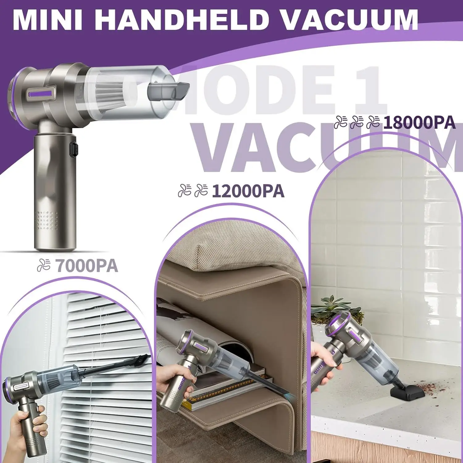 Portable Mini ABS Vacuum Cleaner Multifunctional Wireless with Strong 15000pa Power Suction for Car Interior Cleaning