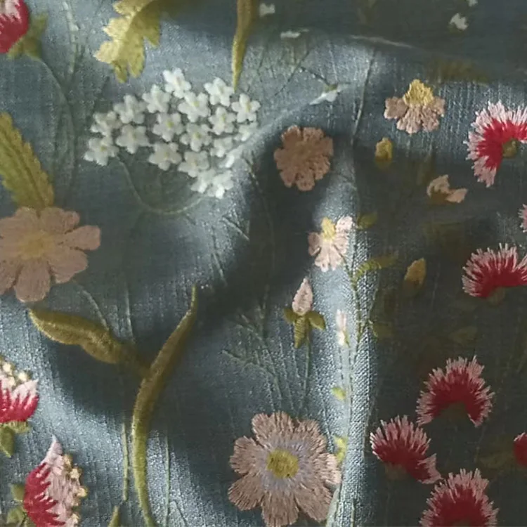 Floral Embroidery linen Polyester curtains for living room Chinese manufacturer embroidery curtain fabric