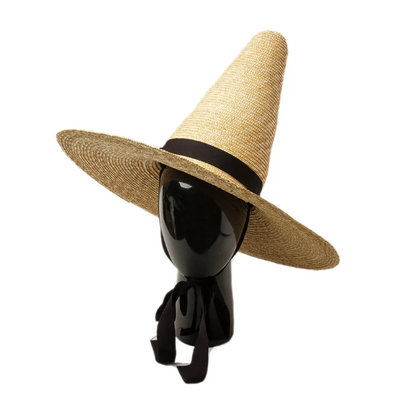 2023 new fashion wheat straw women show beach sun hats natural grass Conical Hat Rice Farmer Hats
