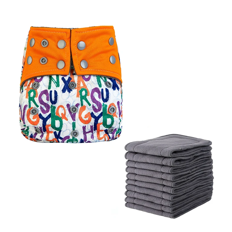 China Supplier 50Set Free Shipping Bamboo Charcoal cloth Baby diaper With bamboo charcoal inserts