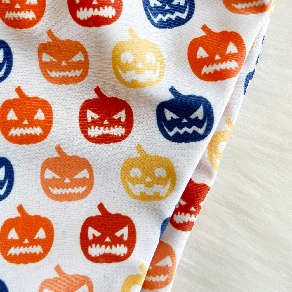 Sell Well Printed Halloween Pumpkin Orange Trending Lovely swimwear swimsuits 2 Pieces triangle halter lace up Bikini Set