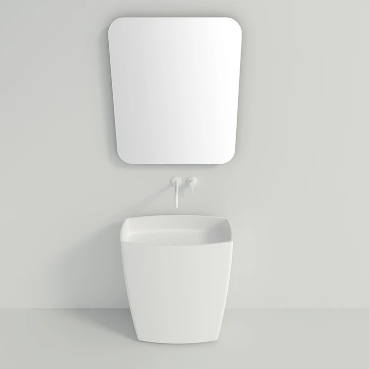 BS 8503 Hot Sell Italian Style Floor Standing Basin Solid Surface Freestanding Bathroom Pedestal Sink