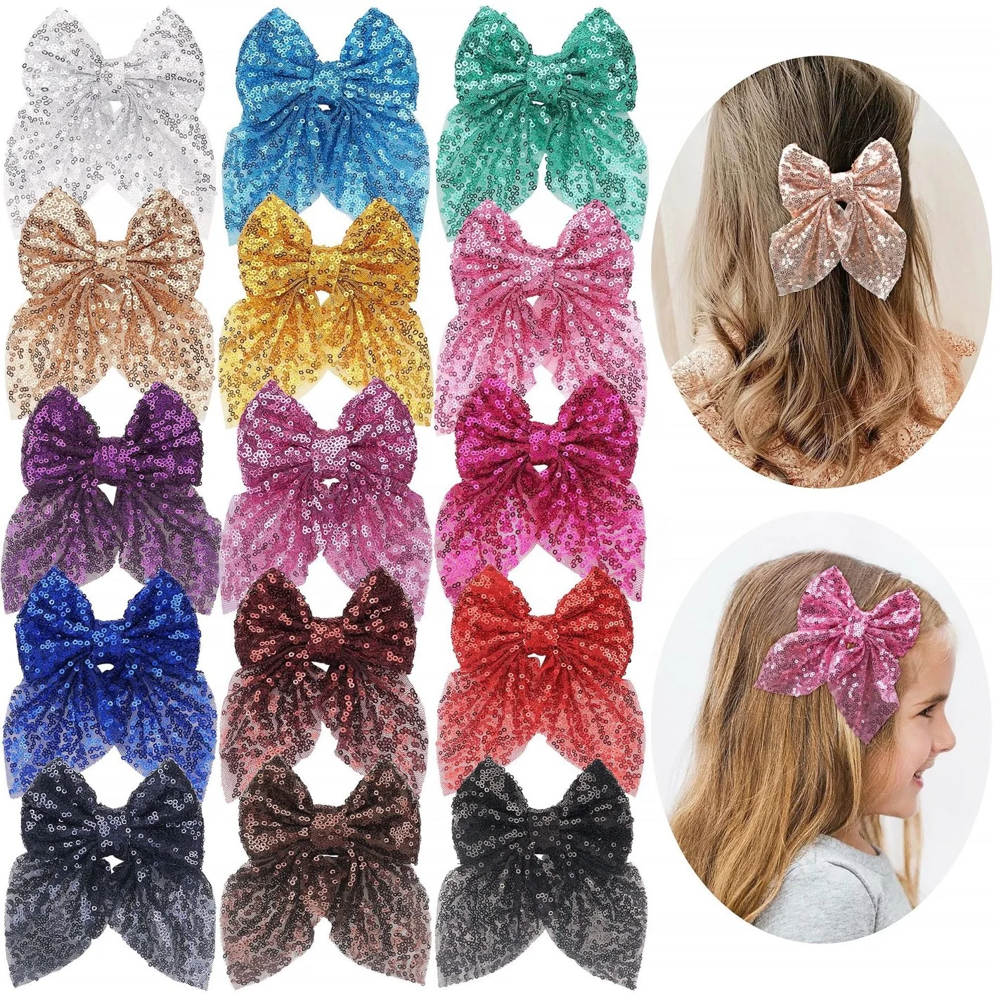 Elegant Glitter Sequin Bow Hair Clip Large Lace Bows Fashion Girls Hairpin Barrettes Ponytail Headwear Women Hair Accessories