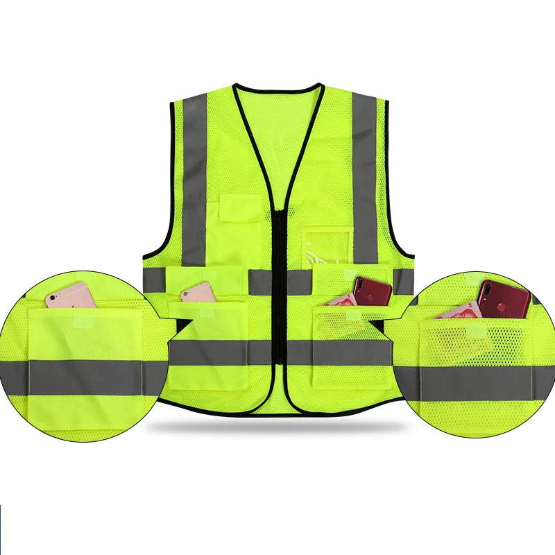 
High Waterproof Lightweight Silver security safety company logo running best reflective workers building reflective vests 