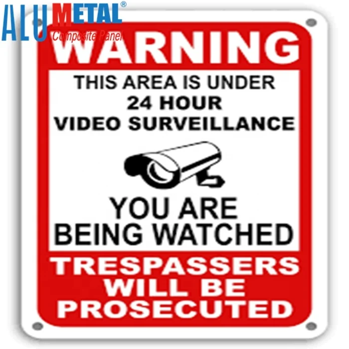 custom metal sign 24 Hours Video Surveillance Yard Security Aluminum Reflective CCTV Warning Signs