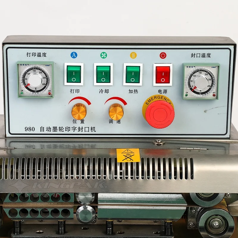 
CBS980P Continuous Automatic Plastic Bag Heat Sealer With Ink Wheel Printing 