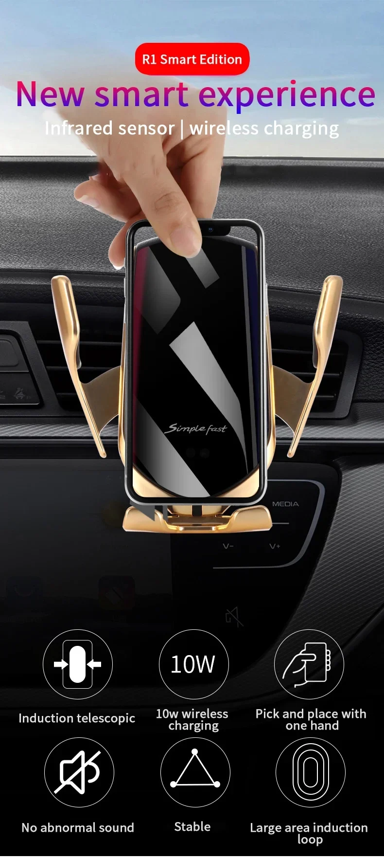 Universal Air Vent Mount Infrared Sensor Induction Auto Clamping Mobile Phone Holder Qi Wireless Car Charger Fast CAR ChargING