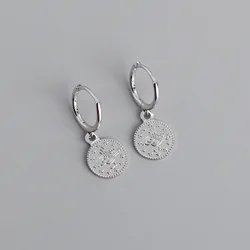 Fashion Korean Earrings Women 925 Sterling Silver Coin Shape Flower Star Hoop Earrings 18K Gold Plated Drop Earrings