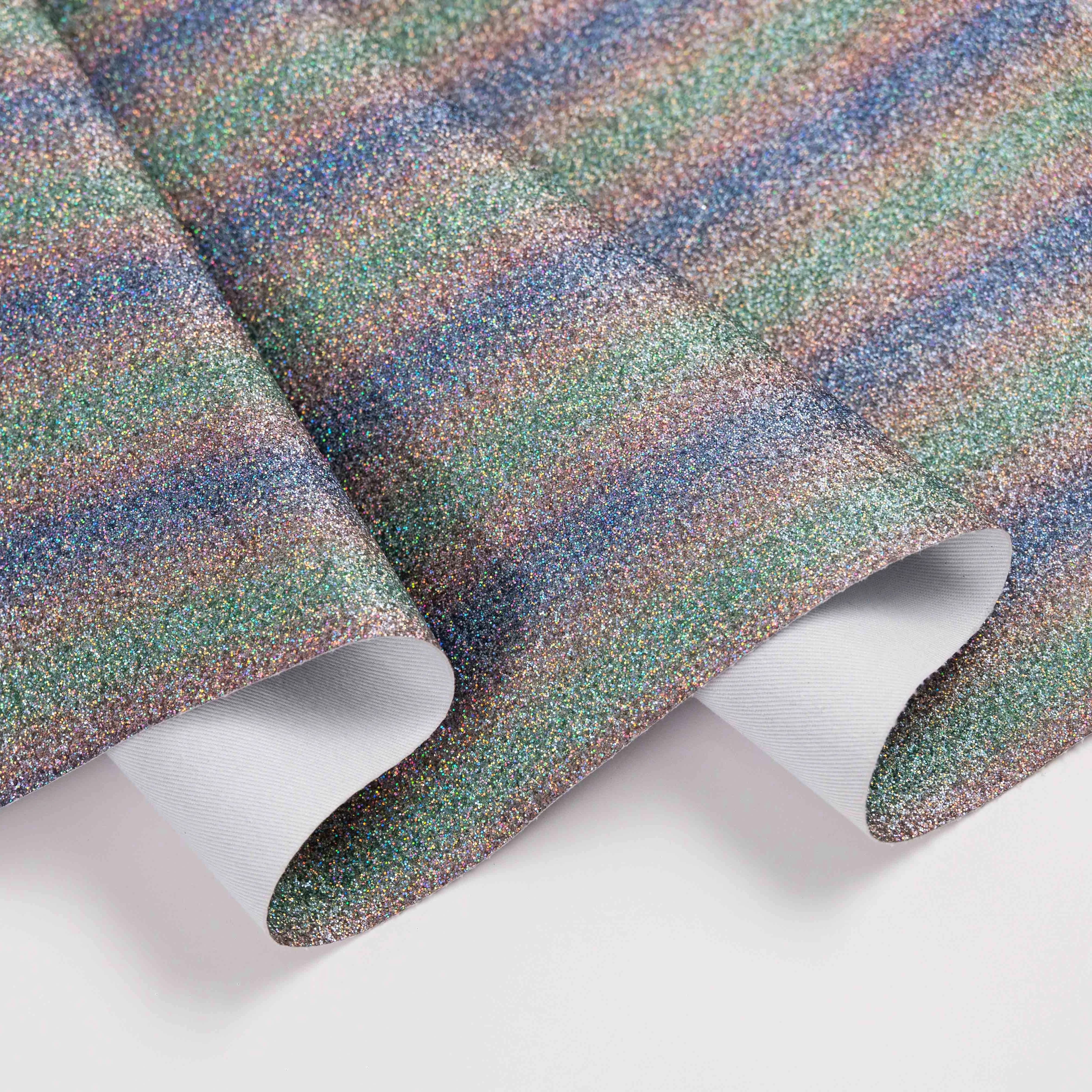 H-02 Hot sale rainbow gradient spray color thick film Glitter pu glitter sequins for bags, and decorations