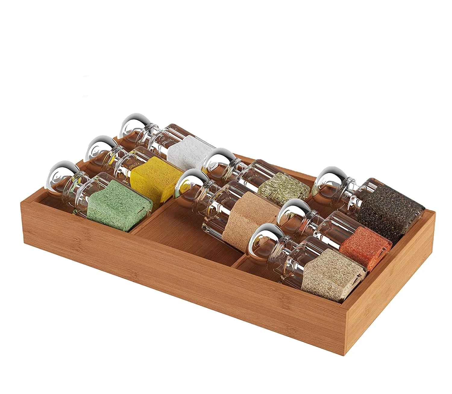 Combohome с выдвижными ящиками органайзер для специй-натуральный бамбук Наклонный дизайн 3 яруса кружевных лоток под углом Горизонтальное покрытие для кухонного хранения