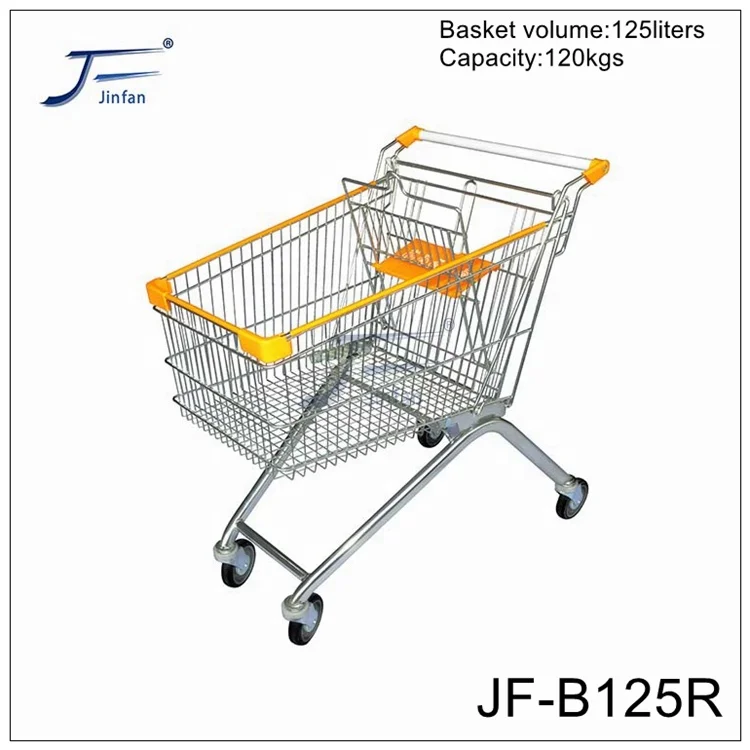 Professional Manufacturer chrome plated metal steel supermarket store euro style shopping trolley 80 liters